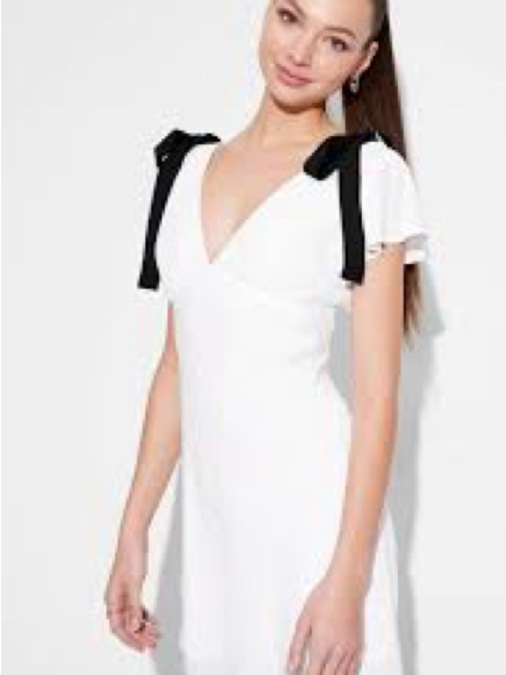 wild fable White Mini Dress with Black Shoulder Bows and Flutter Sleeves